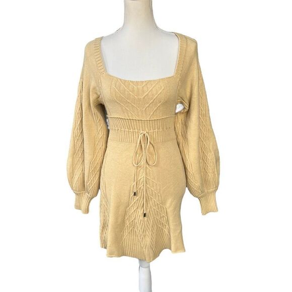 Free People Dresses & Skirts - Free People Emmaline Balloon Sleeve Square Neck Sweater Mini Dress Yellow Sz XS